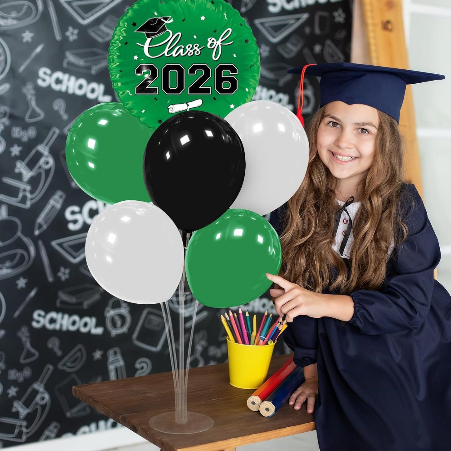 Graduation Decorations - 4 Set Balloon Stands, Class of 2026 Congrats Grad Table Centerpieces for Graduation Party Supplies(Gold& Black)