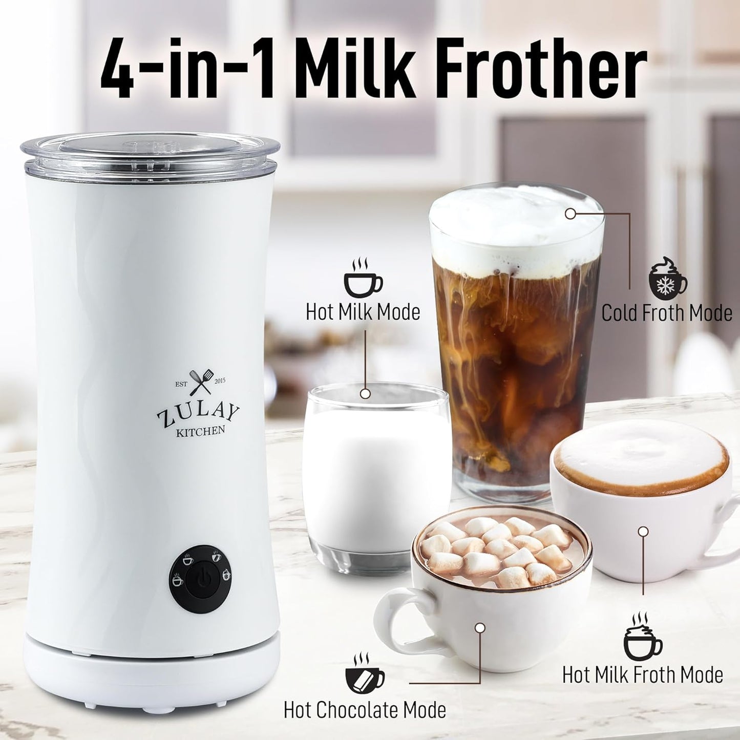 Zulay Kitchen Powerful Milk Frother AA Batteries Included – Ultra Fast Handheld Drink Mixer with Stainless Steel Whisk Stirrer for Coffee, Protein, Matcha & More, Frother Wand Electric Frothmate Black - Colors E