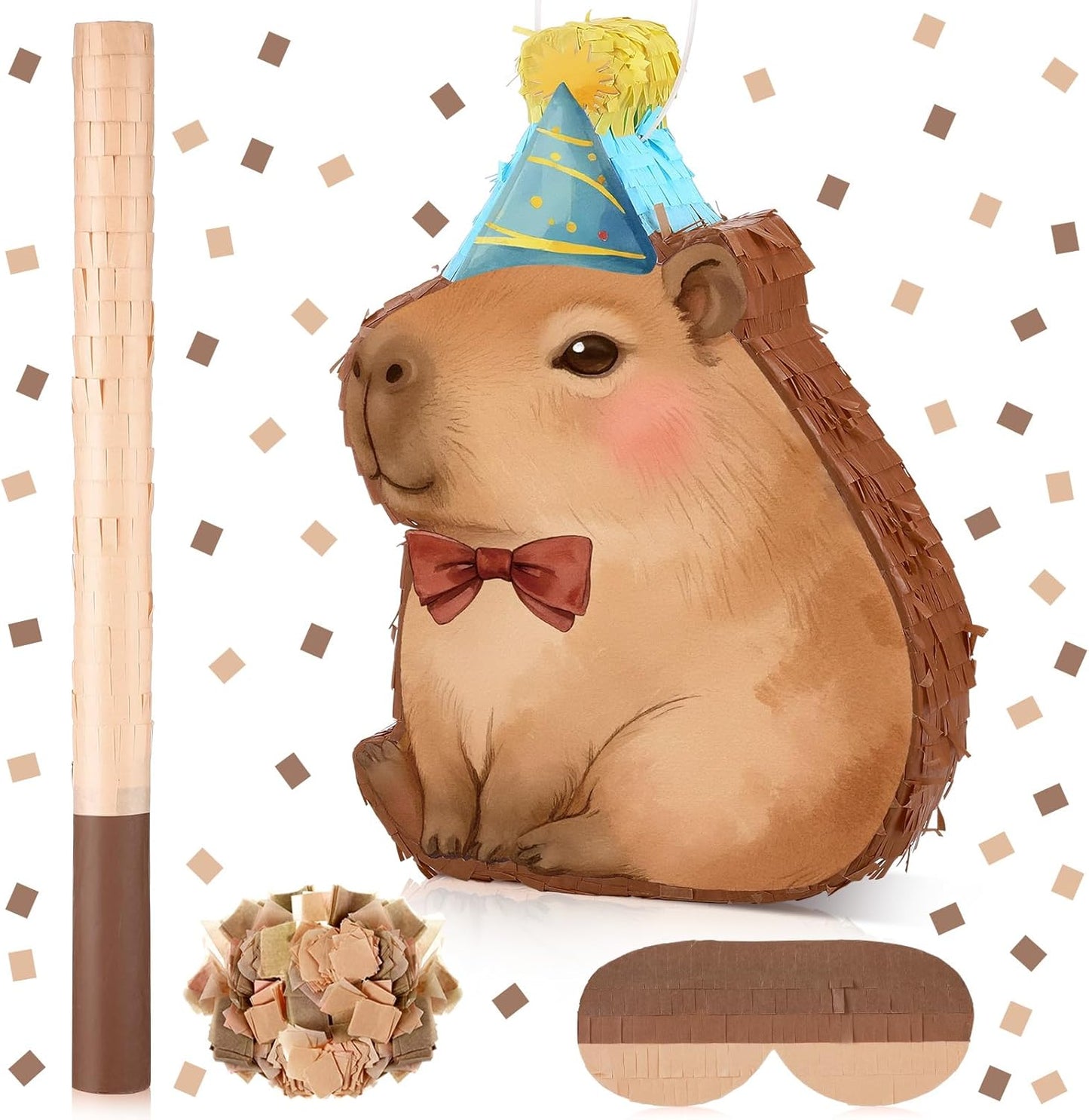 Seematn Capybara Piñata Bundle Capybara Birthday Party Supplies Animal Piñata Bundle with a Blindfold, Bat and Confetti for Birthday Baby Shower Party Decorations