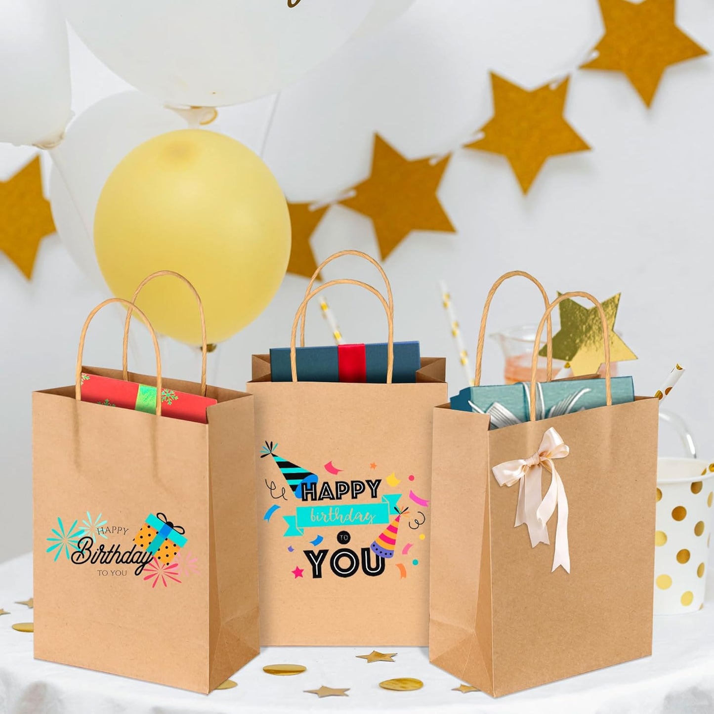 BLEWINDZ 32 Pieces Gift Bags with 32 Tissues, 8 Colors Party Favor Bags with Handles, Rainbow Gift Bag for Wedding, Birthday, Party Supplies and Gifts