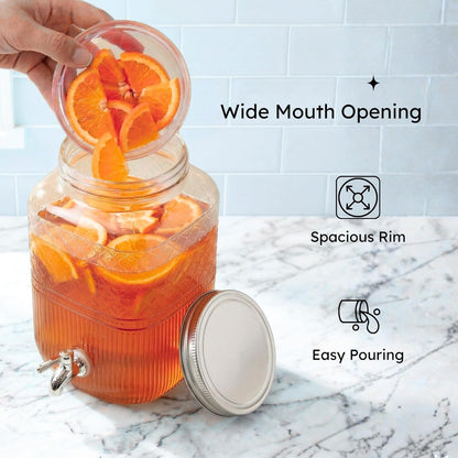 Godinger Drink Dispenser 2 Gallon, Large Glass Water Dispenser - (256oz) Blush