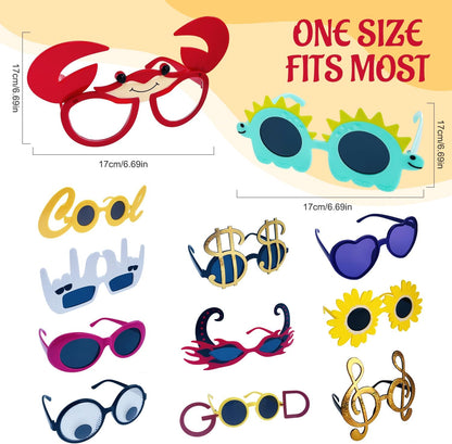 24 Funny Hats and Glasses For Photo Booth Props, 12 Assorted Crazy Party Hats, 12 Funny Party Sunglasses, Novelty Hat, Dress Up Costume Hat Accessories, Silly Hats & Novelty Glasses for Adults