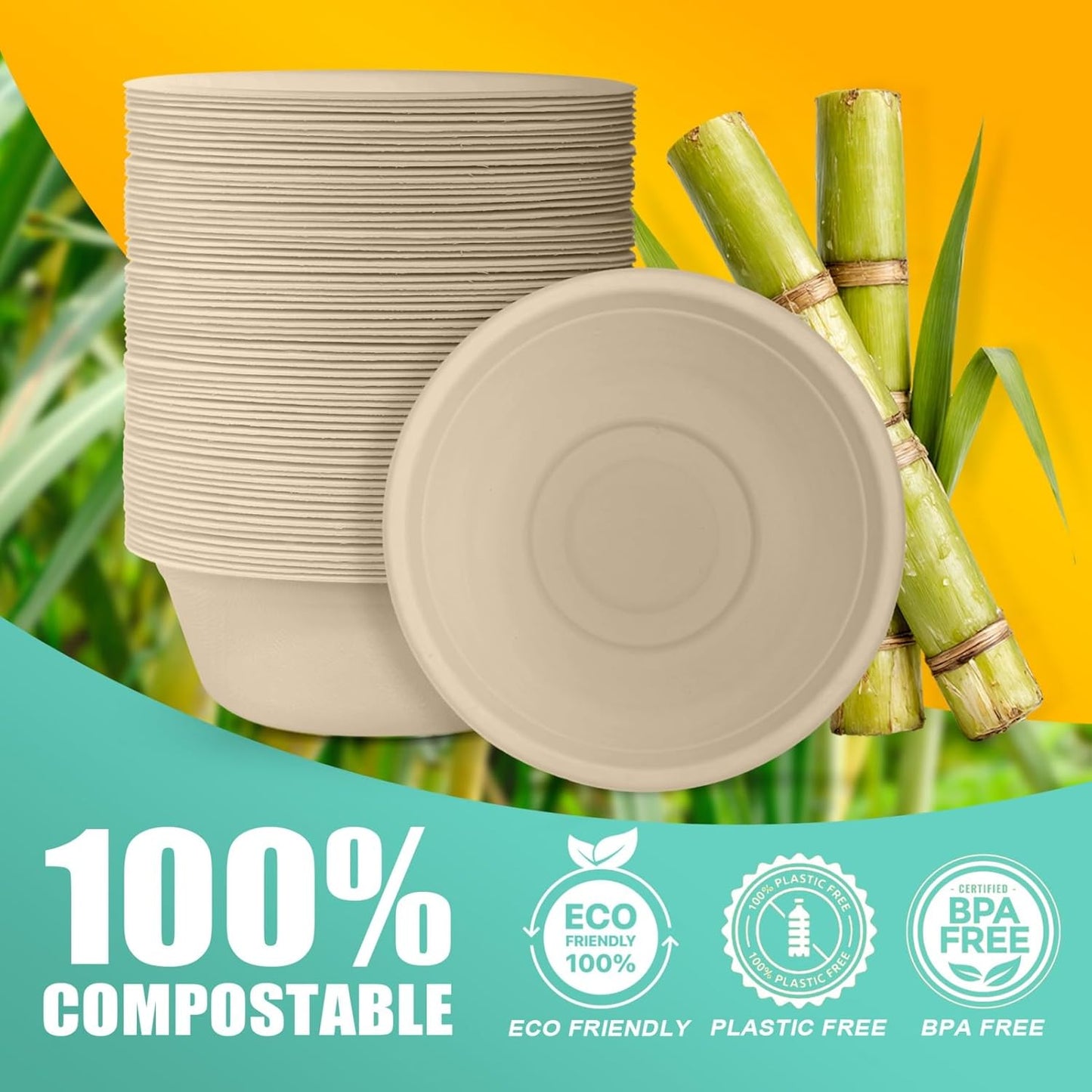 JINVOGREEN 200 Count 12 oz Paper Bowls, Disposable Compostable Bowls Bulk, Heavy Duty Biodegradable Bagasse Bowl for Snacks, Soup, and Salads, White