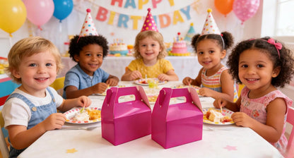 XAGLVV 24 Pack White Paper Gable Boxes,6.2 Inch Candy Boxes with Handle, Snack Party Favor& Gift Cookie bags for kids Birthday,Wedding, Baby Shower, Graduation.