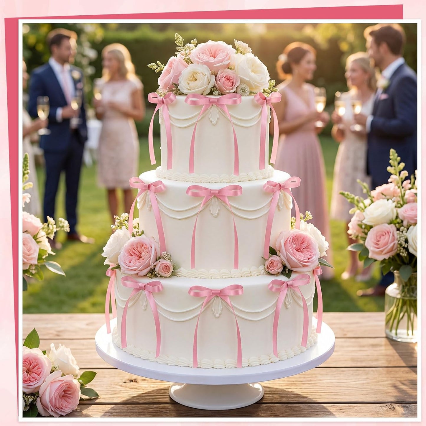 30 Pack Bow Cake Toppers Pink Ribbons Bows for Cake Coquette Themed Bow Cupcake Toppers Pink Bow Birthday Decorations for Baby Shower, Birthday, Wedding, Bachelorette, Mothers Day Decorations