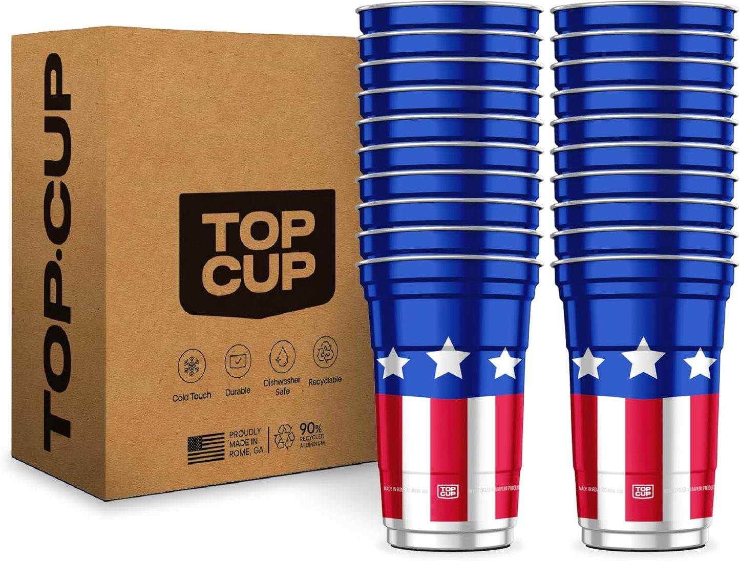 Top Cup – 16 Ounce, 30 Count, Reusable Aluminum Party Cups | Cold-Holding, Recyclable, Made in USA