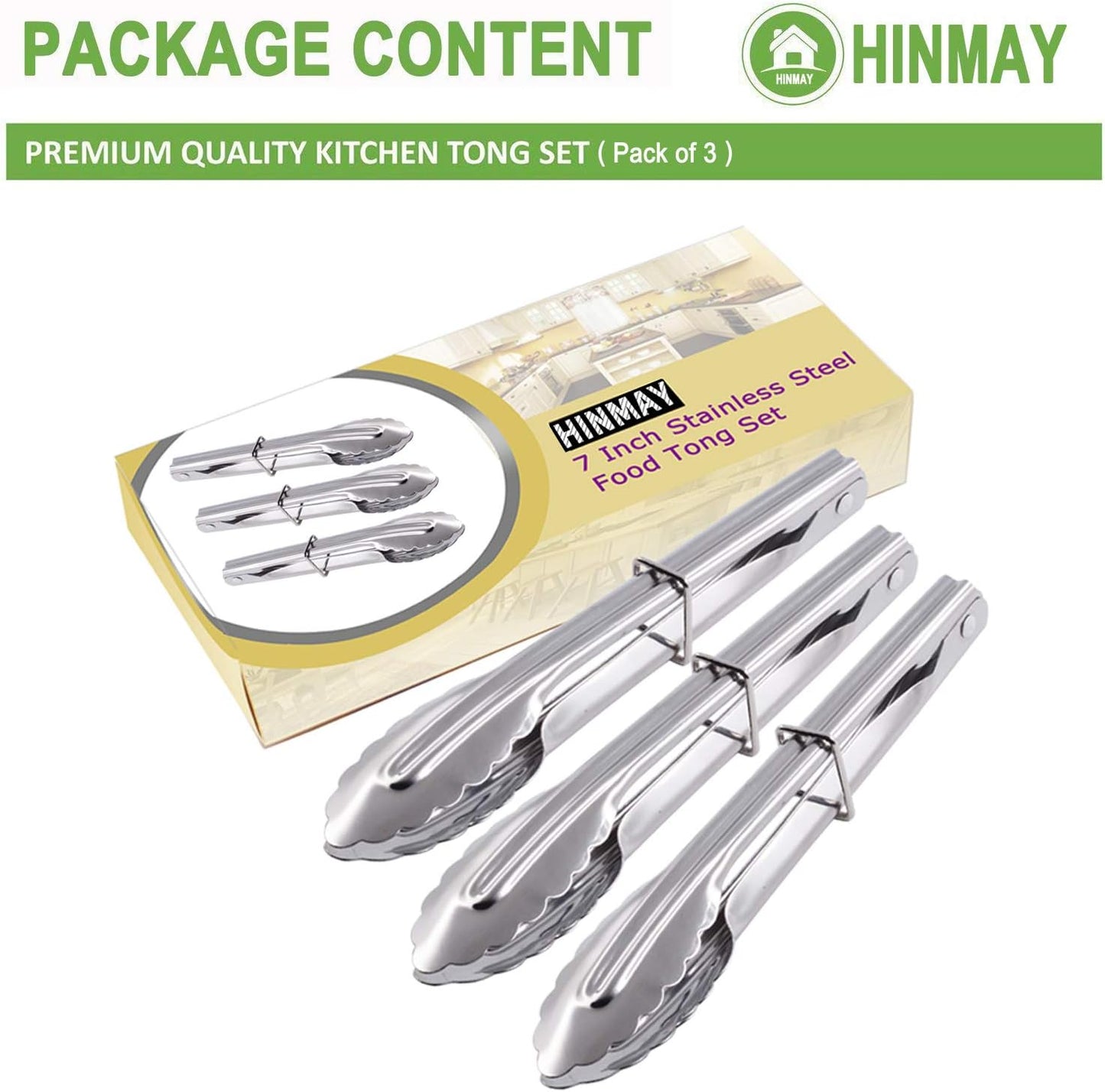 HINMAY Small Tongs with Silicone Tips 7-Inch Mini Serving Tongs, Set of 6 (Green Red Blue Purple Pink Orange)