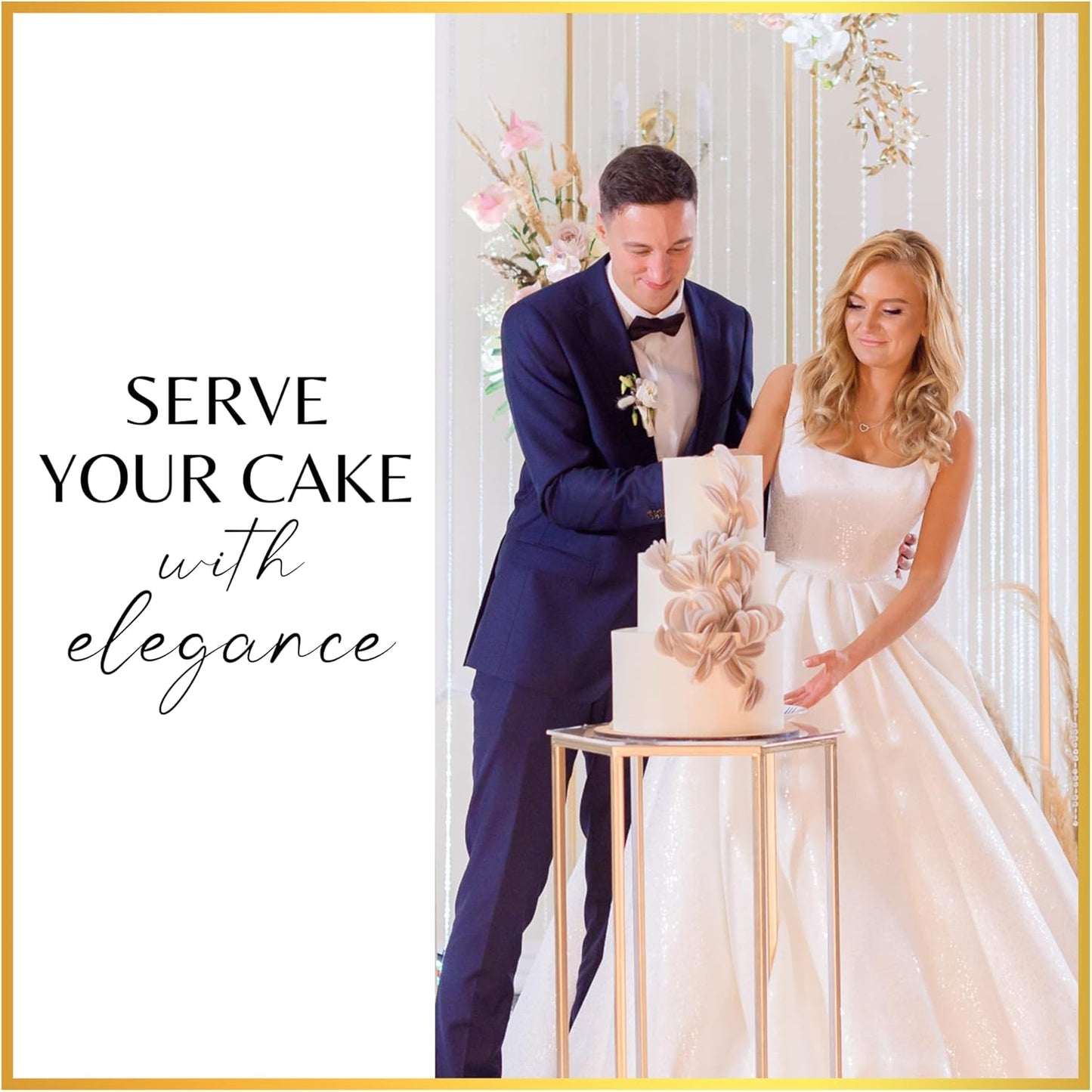Orblue Wedding Cake Knife and Server Set - Premium, Beautifully Engraved Cutting Set - Elegant Keepsake for Newlyweds - Light Gold