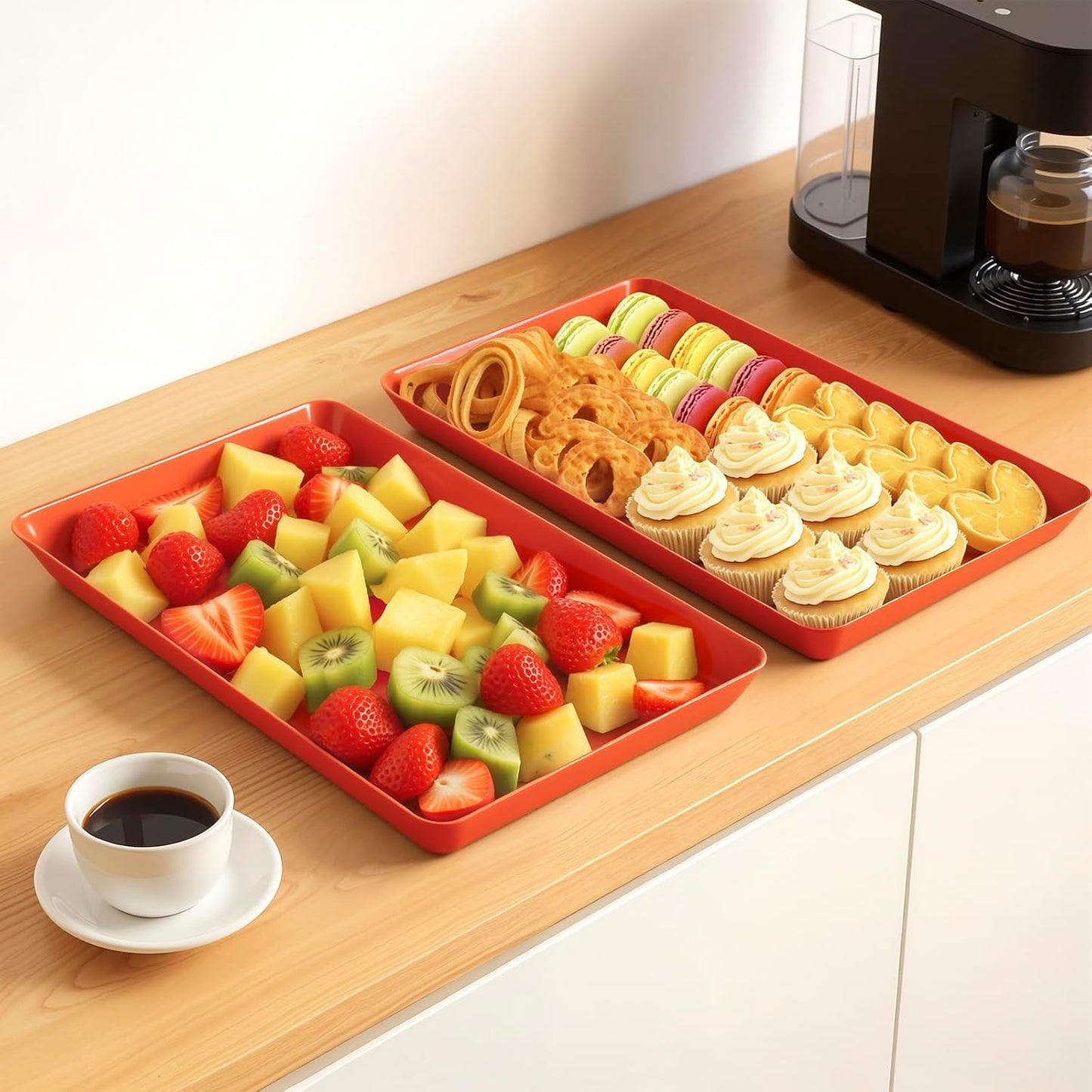 WOWBOX 4 pcs Serving Tray for Party, Grilling Accessories, Serving Platters for Snacks, Fruit, Reusable Plastic Trays for Serving Food and Pantry Organization in Kitchen & for Mothers Day Parties