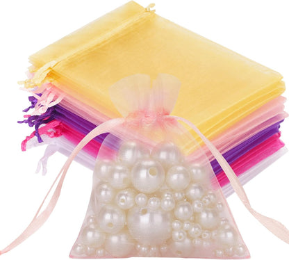 joycraft 50Pcs Organza Bags, 2x3 inch Gift Favor Bags, White Wedding Favor Bags, Jewelry Pouches with Drawstring, Mesh Bags Drawstring for Jewelry, Festival, Makeup, Candy, Desserts
