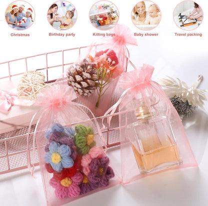 Hopttreely 100PCS Premium Sheer Organza Bags, White Wedding Favor Bags with Drawstring, 4x4.72 Jewelry Gift Bags for Party, Jewelry, Christmas, Mother's Day, Festival, Bathroom Soaps, Makeup Organza Favor Bags