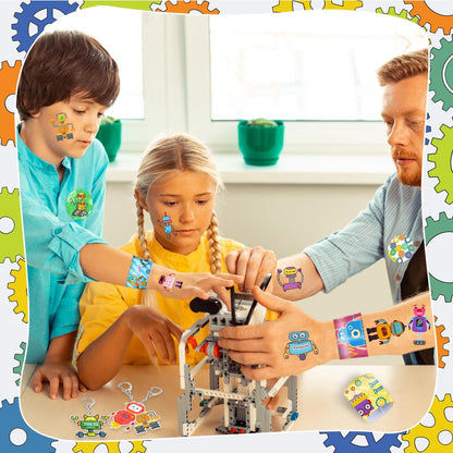 Robot Party Favors, Robot Temporary Tattoos Slap Bracelets Keychains Stickers Badges for Robot Birthday Party Decorations Supplies Gifts for Kids Classroom Rewards