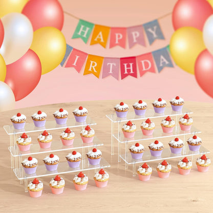 3 Tier Acrylic Display Risers, Large Perfume Organizer Stand, Clear Cupcake Stand Holder, Display Shelves for Figurines, Dessert Shelf for Party, Risers Display Stand for Decoration (1 Pack)