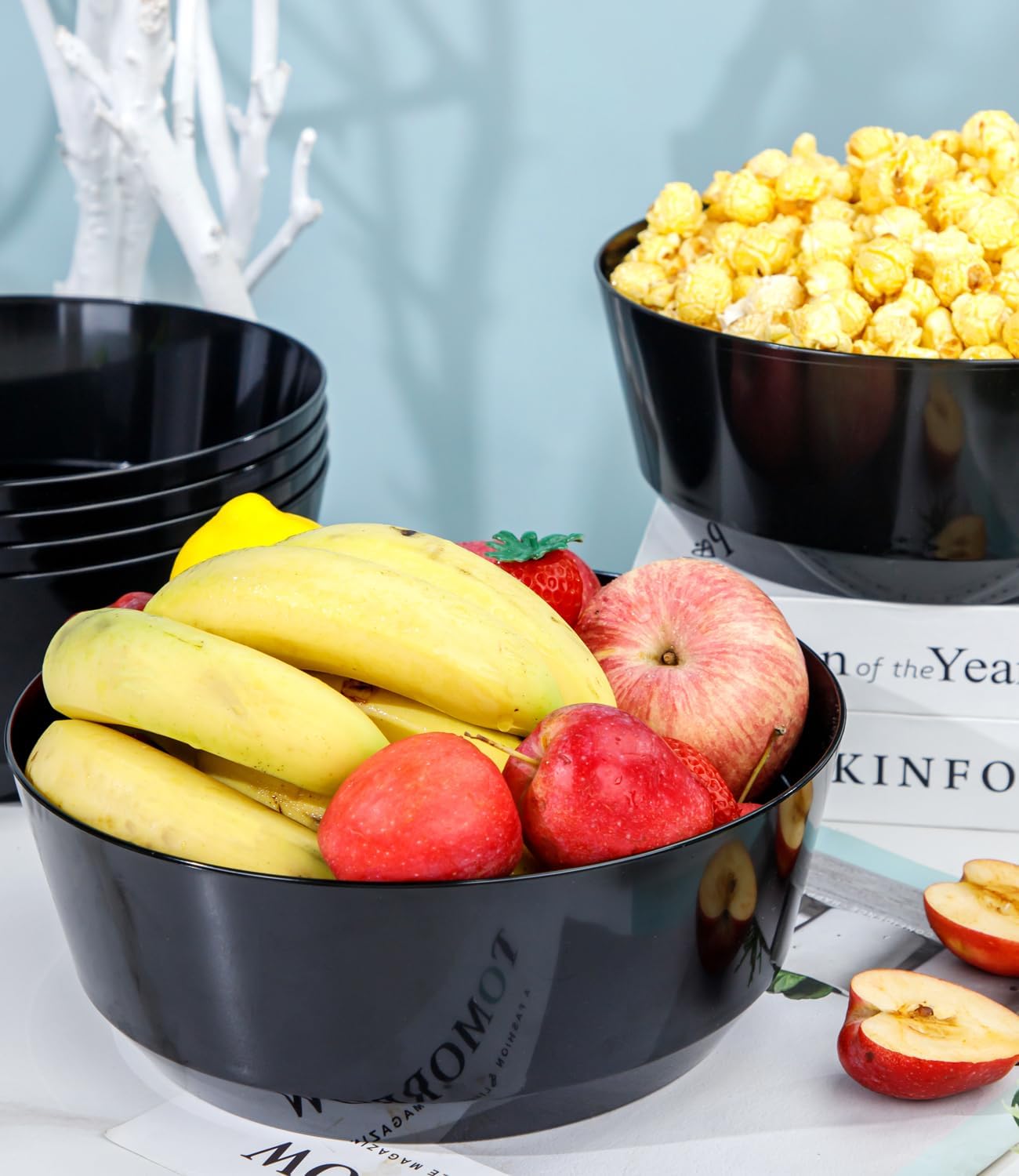 Hioasis 8 Pack Plastic Serving Bowls 128oz Gold Glitter Plastic Bowls Heavy Duty Disposable Serving Bowls for Party Snack & Salad & Candy & Bar Buffet
