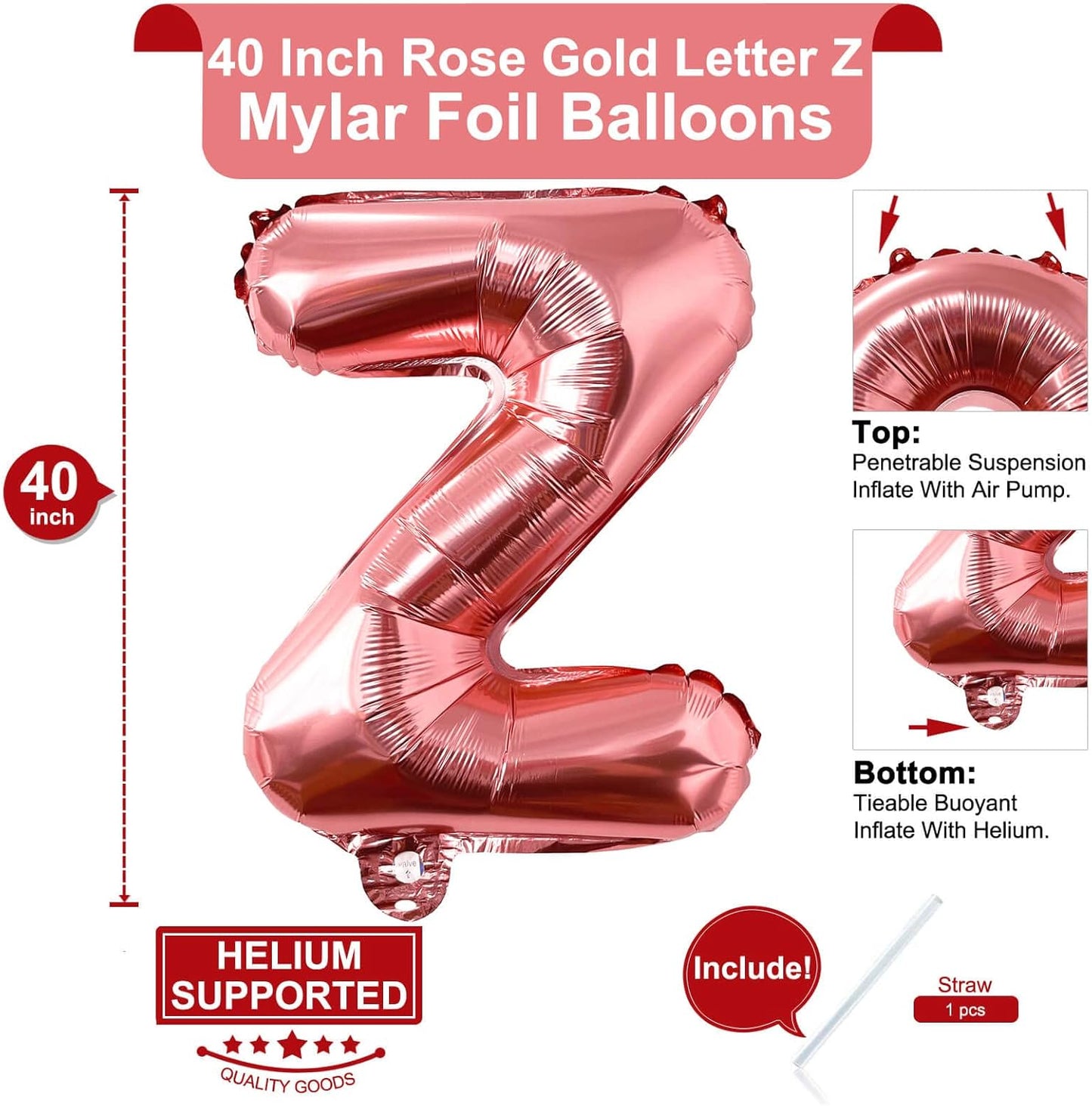 Lovoir 40 Inch Large Rose Gold Letter A Balloons Big Size Jumbo Mylar Foil Helium Balloon for Birthday Party Celebration Decorations Alphabet Rose Gold A