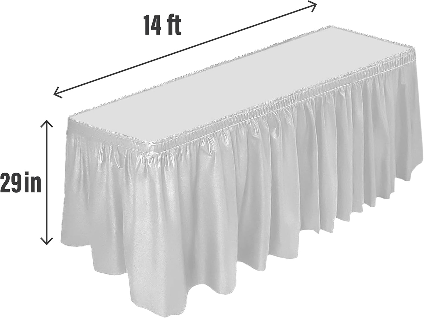 DecorRack 2 Pack Table Skirts, 29 in x 14 ft Each, Multi Pack -BPA Free- Plastic Tableskirt, Disposable, Reusable, Rectangular Tablecloth Skirt, White (2 Pack)