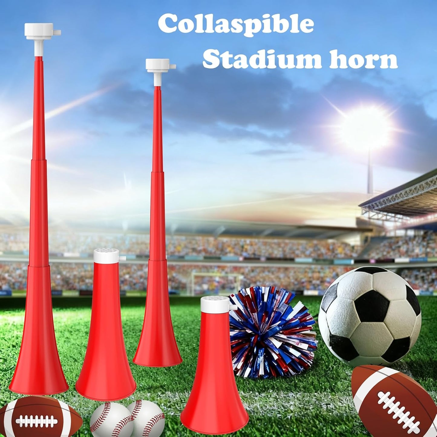 Collapsible Stadium Horn 24 Inch Vuvuzela Noise Makers Plastic Cheering Trumpet Blow Horns Noisemakers for Sporting Events Football Games School Sports Party Supplies Favors Accessories