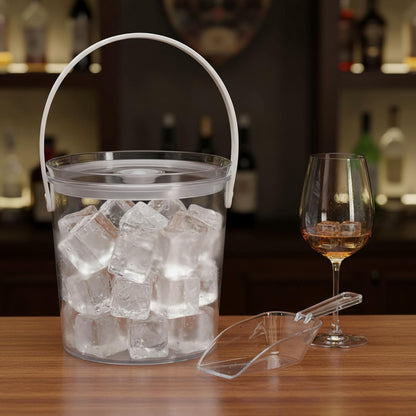 Ice Bucket with Airtight Lid, Champagne Bucket with Handle, Plastic Beverage Tub for Parties, Bar Cart Accessories for Wine, Drink, Beer Bottles, Clear