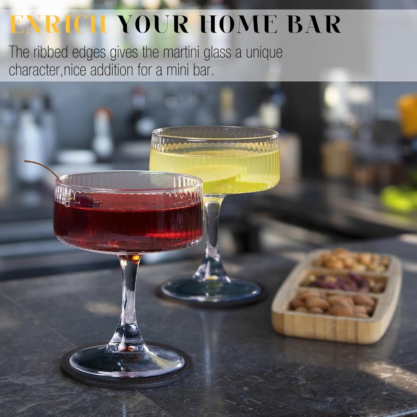 LUNA & MANTHA Martini Glasses, Martini Cocktail Glasses for Margarita, Manhattan, Cosmopolitan, Espresso, Home Bar, Evening Parties, Birthdays, Housewarming Gift,8oz-Stemless Set of 4