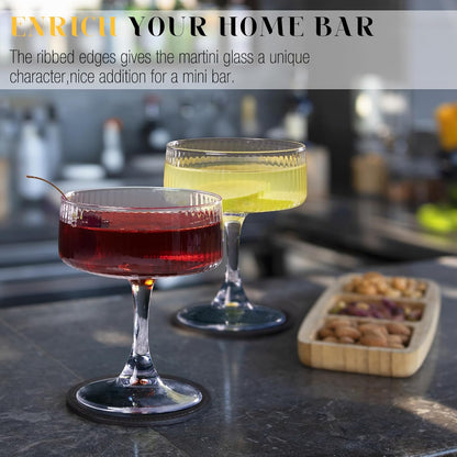 LUNA & MANTHA Martini Glasses, Martini Cocktail Glasses for Margarita, Manhattan, Cosmopolitan, Espresso, Home Bar, Evening Parties, Birthdays, Housewarming Gift,8oz-Stemless Set of 4
