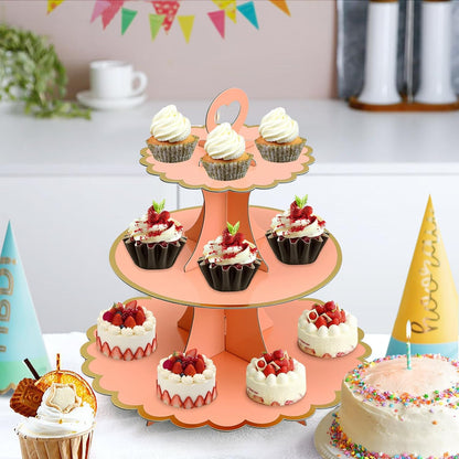 Soleebee 3-Tier Cupcake Stand, Cardboard Cupcake Tower, Cup Cake Stand Tower for Birthday Wedding Party Decoration, Cupcake Tier Stand Desserts Display 1 Set (Purple Gold)