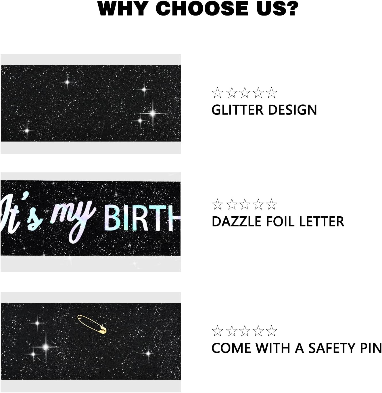 Vuzvuv It's My Birthday Birthday Sash, Glitter Birthday Sash with Foil Letters Birthday Party Decor for Women, Girls