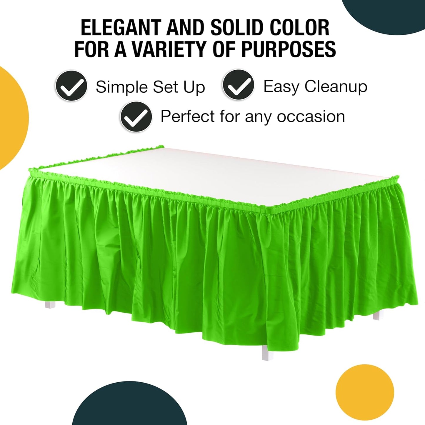 Exquisite Ruffle Table Skirt Black 6 Pack 14 Ft Long Table Skirts for Rectangle Tables 6ft Plus or Round Tables Skirts with Adhesive Strip for Gender Reveal Decor & Happy Birthday Parties