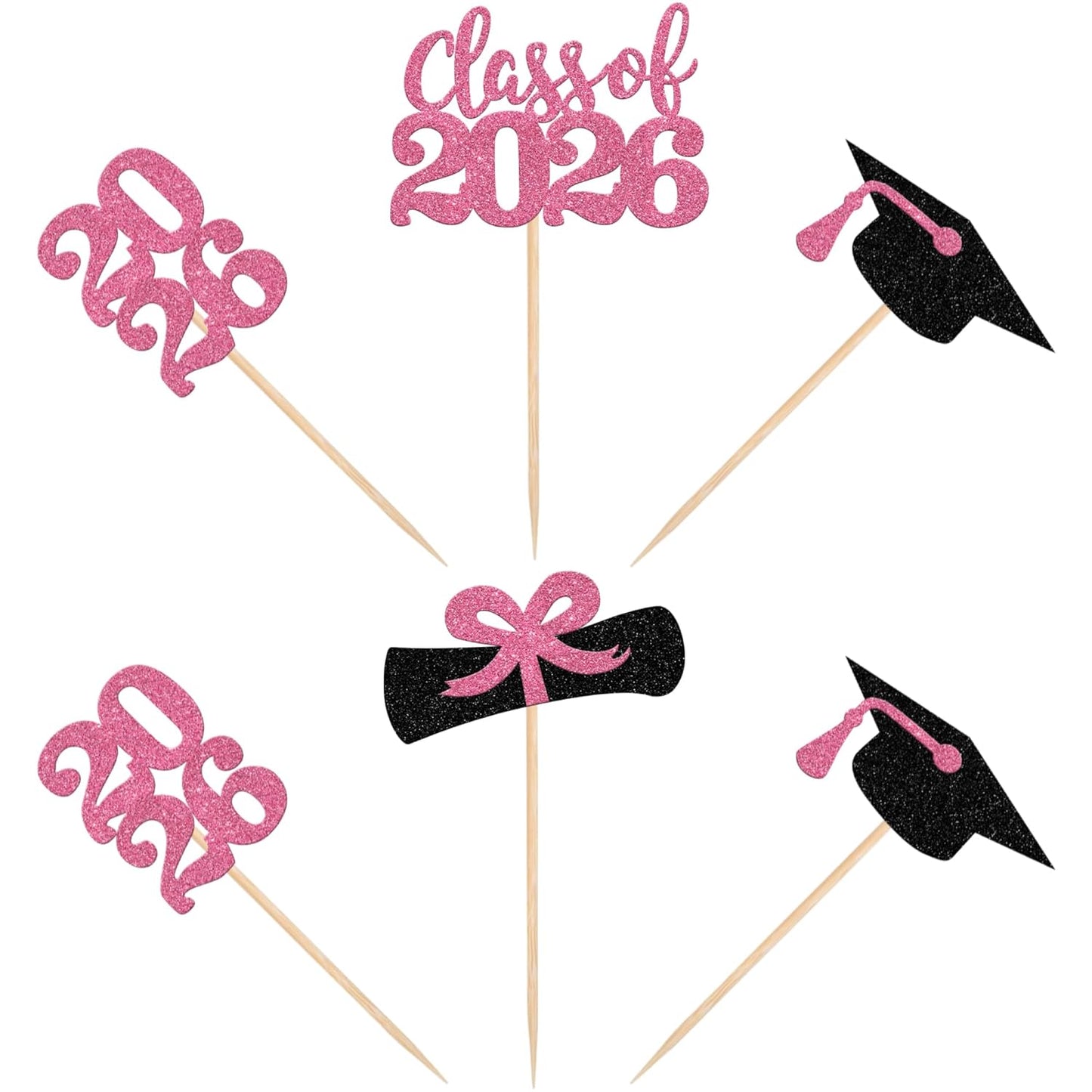 36 PCS 2026 Graduation Theme Cupcake Toppers Glitter Class of 2026 Grad Cap Diploma Cupcake Picks 2026 Graduation Theme Party Cake Decorations Supplies Deep Blue