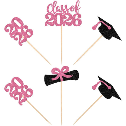 36 PCS 2026 Graduation Theme Cupcake Toppers Glitter Class of 2026 Grad Cap Diploma Cupcake Picks 2026 Graduation Theme Party Cake Decorations Supplies Deep Blue