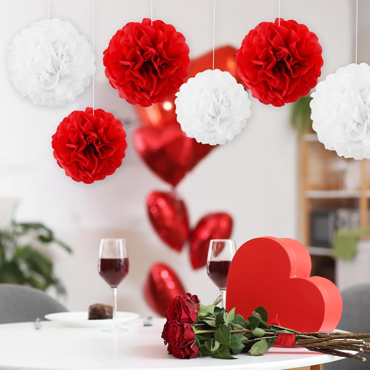 BEISHIDA Hot Pink Tissue Hanging Paper Flowers Ball Decorations Set for Mother's Day Birthday Valentine's Day Anniversary Bridal Baby Shower Wedding Backdrops Home Outdoor Party Supplies(13 Packs)