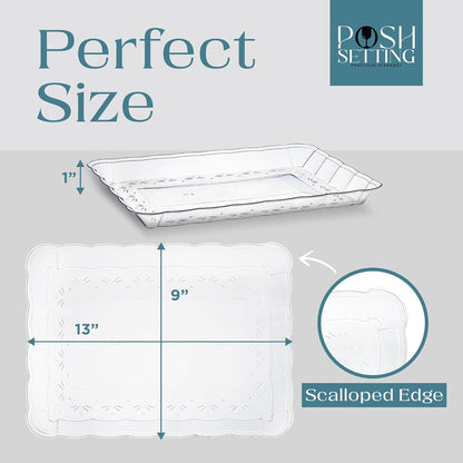 Posh Setting - Glitter Gold Serving Trays for Party, 9x13 Plastic Platters & Food Trays