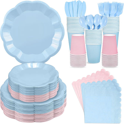 NatNarr 175 Pcs Sage Green Plates and Napkins Set, 25 Guest Sage Green Party Supplies Include Scalloped Paper Plate Napkin Cup Forks Knives Disposable Plastic Cutlery for Wedding Baby Shower Birthday