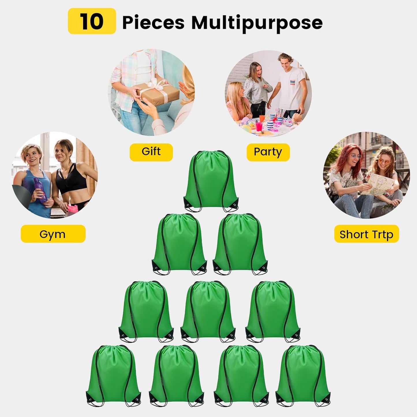 Vorspack 10 Pcs Drawstring Bags Bulk - Drawstring Backpack Draw String Back Bag for Gift, DIY, Party, Gym, Trip - 10 Colors
