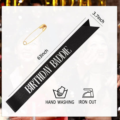 Birthday Baddie Sash, Black Glitter Birthday Sash for Women Men Girls, Gold Foil Funny BirthdaySash Decorations Party Favors Accessories Supplies (Gold)