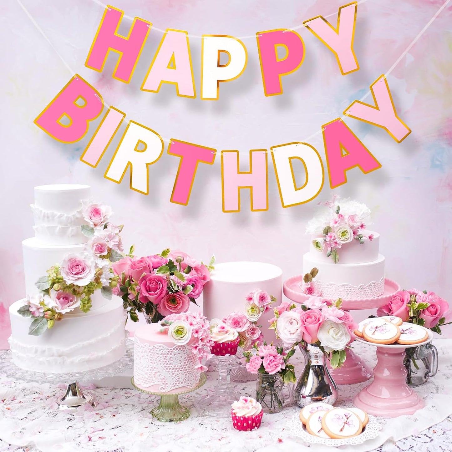 Happy Birthday Banner - 9ft Pre-Strung Happy Birthday Sign for Women, Men, Girls, Boys - No DIY Birthday Decorations & Party Supplies(Macaron)