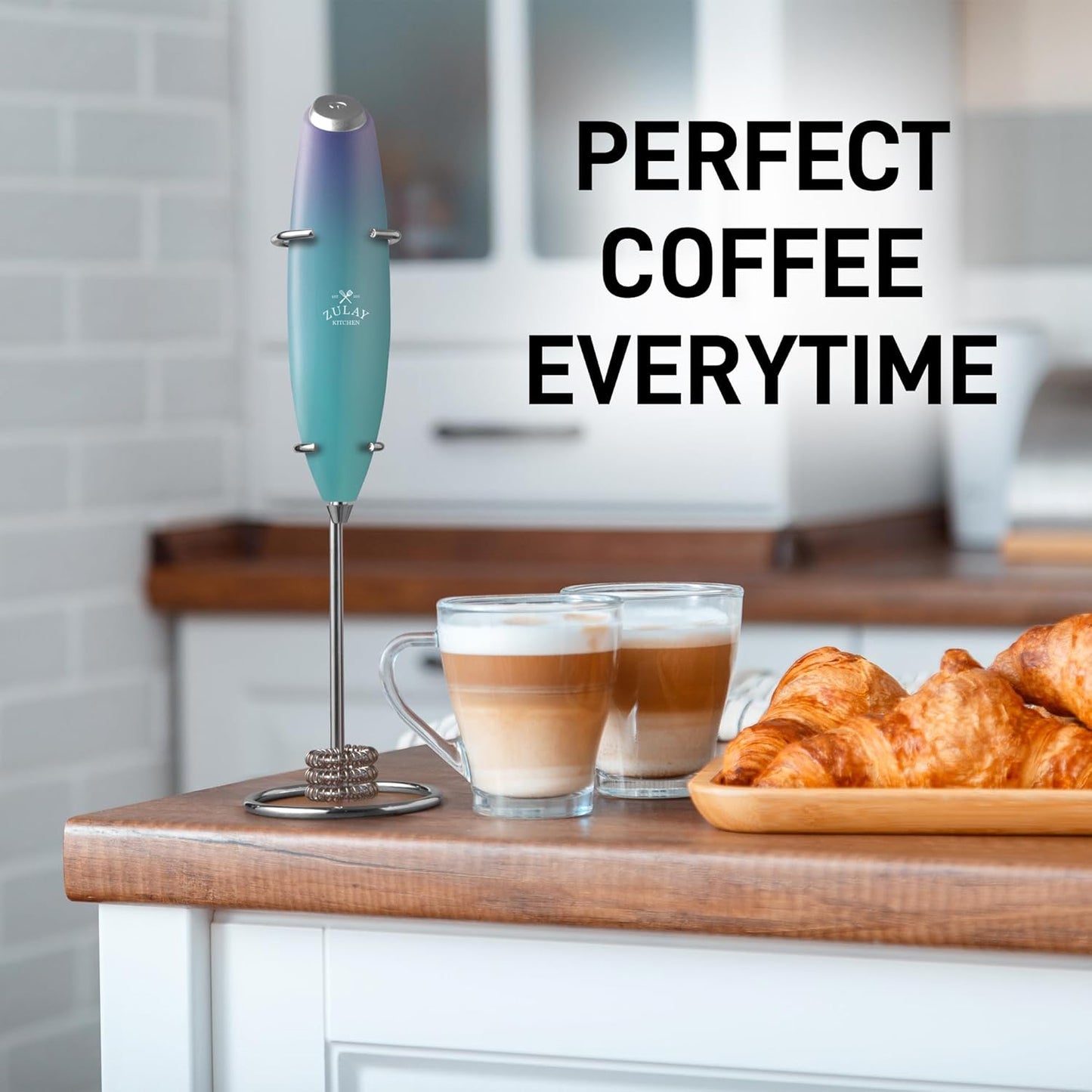Zulay Kitchen Powerful Milk Frother Wand With Duracell Batteries - Ultra Fast Handheld Drink Mixer - Electric Whisk Foam Maker for Coffee, Lattes, Cappuccino & Matcha - Z1 Motor - Black - Colors D