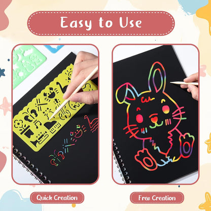 Prudiut 3 Packs Rainbow Scratch Art, Scratch Notebook Scratch Paper Art Gifts for Kids DIY Craft Birthday Party Games Classroom Easter Gifts for Kids