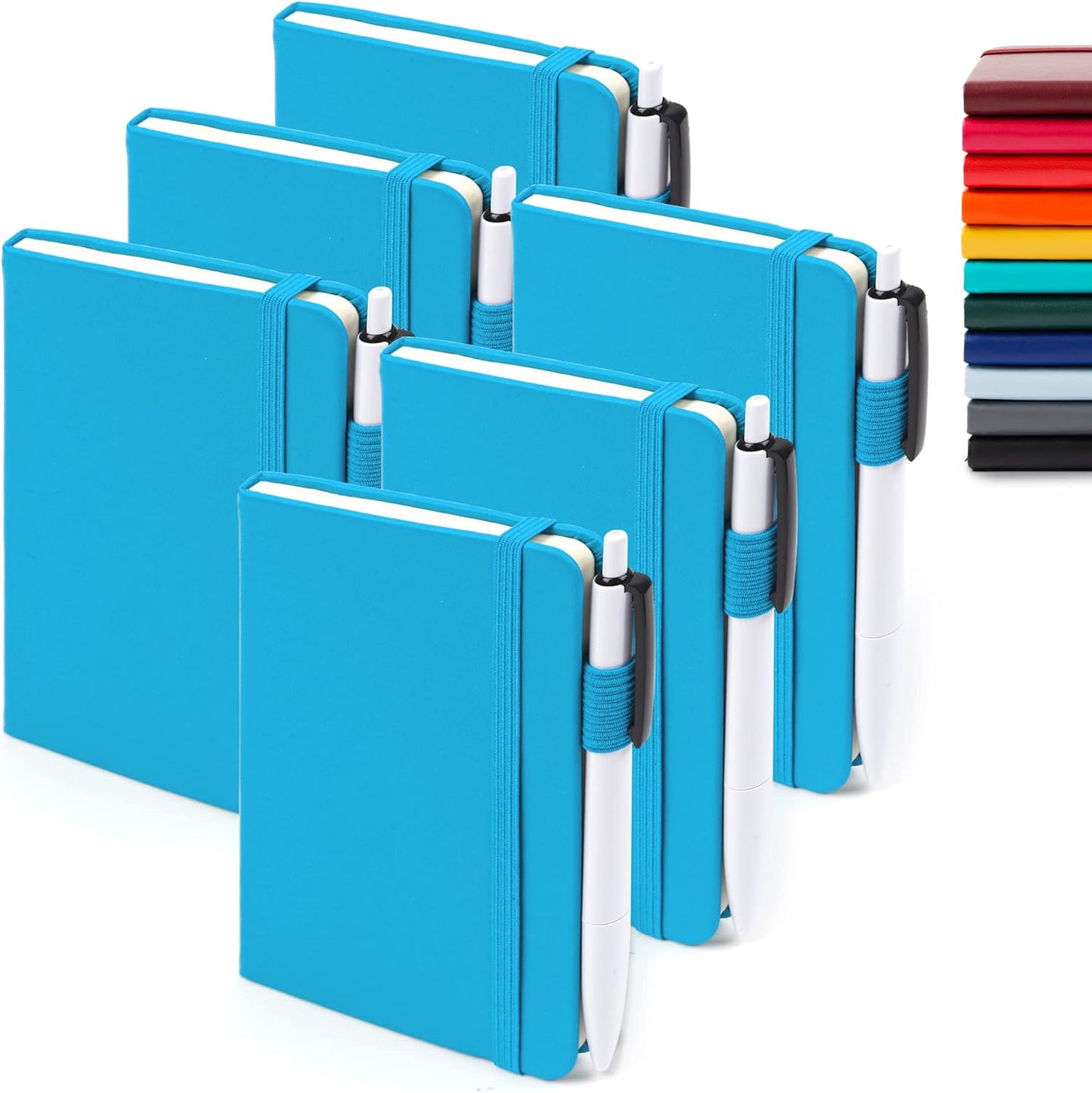 feela 6 Pack Pocket Small Notebooks Bulk, Mini Cute Memo Notepads Hardcover College Ruled Lined Journals with Pen Holder for Women Girls Office School, with 6 Black Pens, 3.5”x 5.5”, A6, Rose Pink