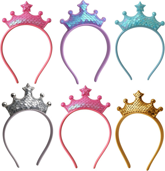 6Pcs Princess Tiara Crown Headband,Glitter Birthday Party Headbands for Women, Fairy Costume Head Band Hair Accessories