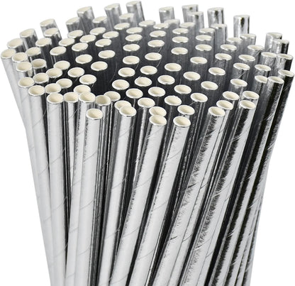 Disposable Paper Straws Solid Green - 7.75'' x 0.24'', 100 Counts - for Drinking, Beverage, Juice, Soda, Bar Supplies