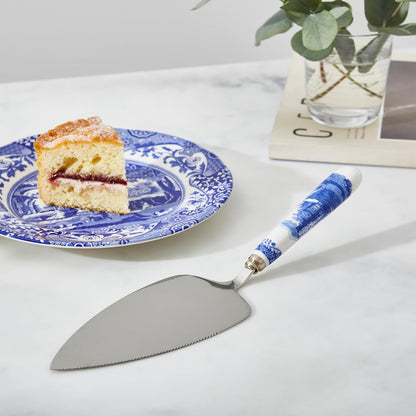 Spode Blue Italian Cake Server - 10 Inch Porcelain Dessert Knife for Slicing Cakes, Pies, Pastries