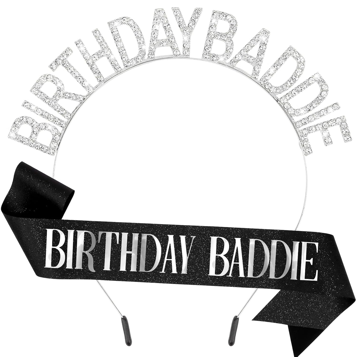 Aprince Birthday Baddie Sash and Tiara Crown for Women Girls Black Gold Happy Birthday Headband Accessiores Party Decorations