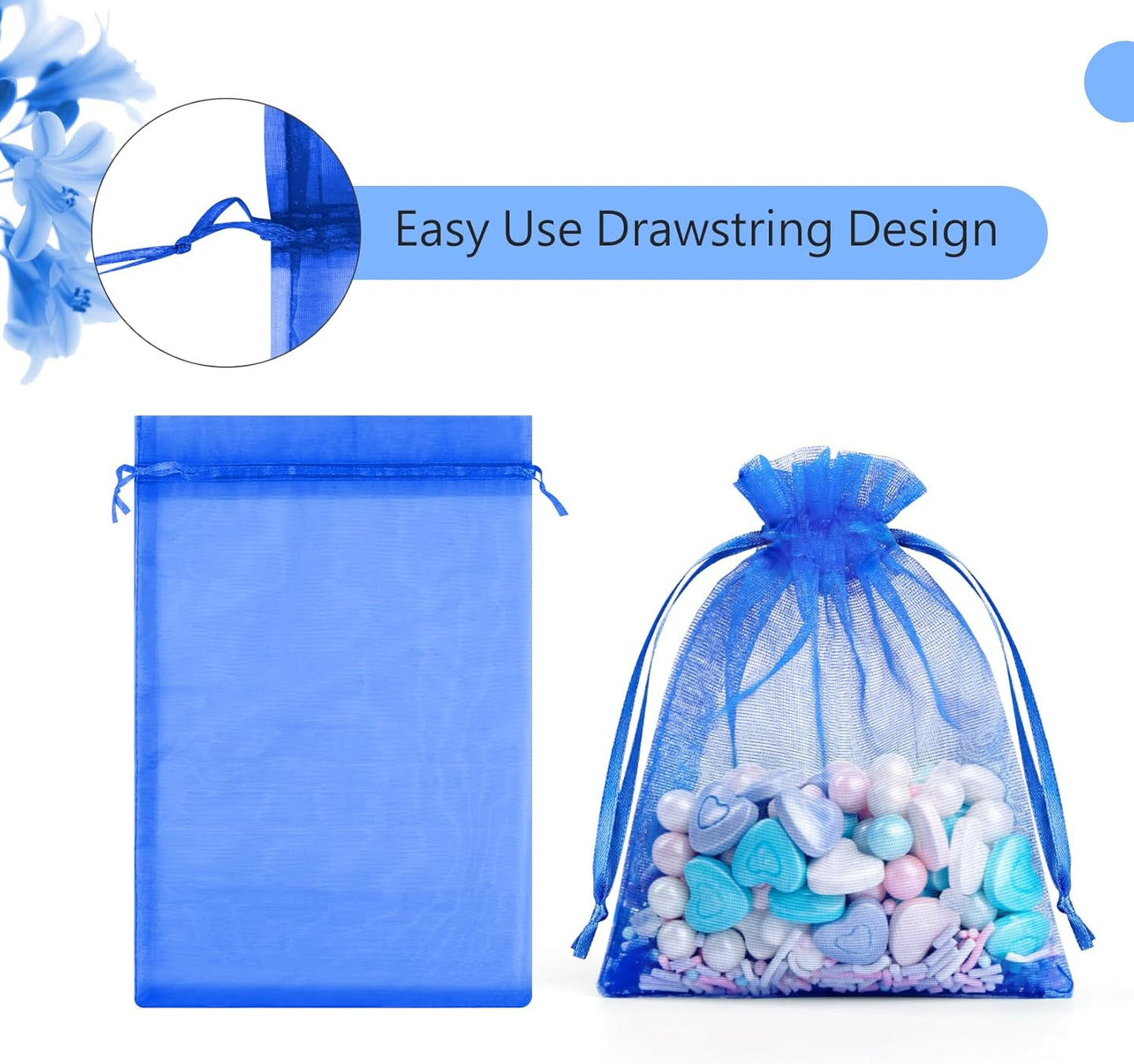FUNFERY 100 Pcs White Organza Bags 3x4 in, Small Mesh Drawstring Gift Bags for Sachet, Jewelry, Wedding Favor, Candy Goodie Treat Bag,Easter Day