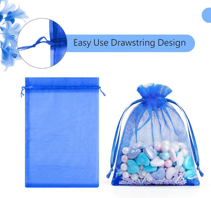 FUNFERY 100 Pcs White Organza Bags 3x4 in, Small Mesh Drawstring Gift Bags for Sachet, Jewelry, Wedding Favor, Candy Goodie Treat Bag,Easter Day