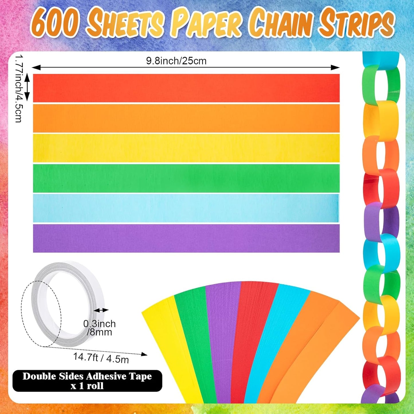 TaoBary Decorations Crepe Streamers Sheet Paper Strips Chain Garland Star Hanging for Party Birthday Wedding Decor(600,Pastels,Same Size)