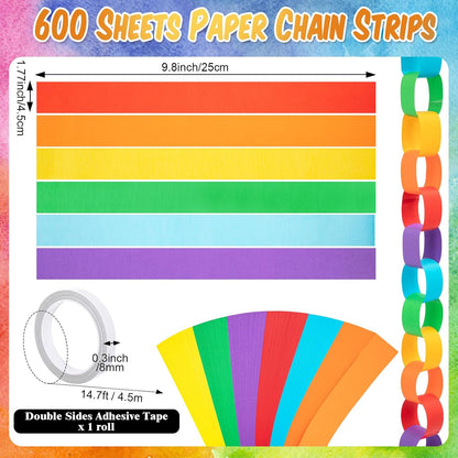 TaoBary Decorations Crepe Streamers Sheet Paper Strips Chain Garland Star Hanging for Party Birthday Wedding Decor(600,Pastels,Same Size)
