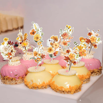 Rngmsi Flower Birthday Cupcake Toppers Decorations, 40PCS Wildflower Baby in Bloom Baby Shower Cake Decorations for Girls Women, Garden Floral Fairy Party Decor