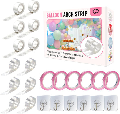 QIPUMP Balloon Arch Garland Kit,98.5ft Balloon Tape Strips&600 Glue Point Dot,Balloon Arch Strip Kit with 6pcs Hook and Ribbon(6) for Arch Kit Birthday Gender Reveal Party Wedding Decorations