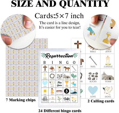 Bible Bingo Game - 24 Player Christian Church Bingo Cards for Women, Men & Family Parties - JK0103
