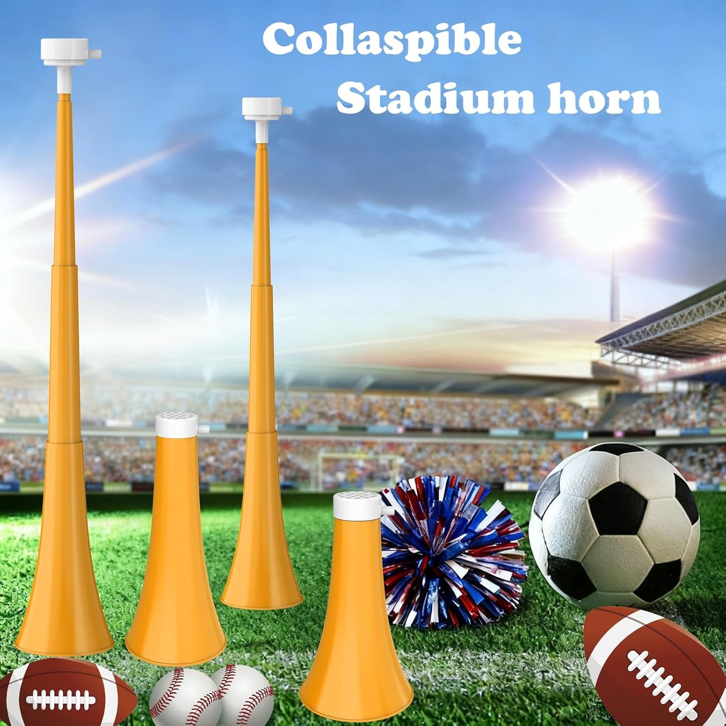 Collapsible Stadium Horn 24 Inch Vuvuzela Noise Makers Plastic Cheering Trumpet Blow Horns Noisemakers for Sporting Events Football Games School Sports Party Supplies Favors Accessories